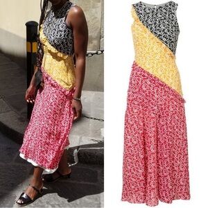 Saloni Agnes Knot Print Silk Crepe De Chine Dress Size 4 Multicolor Combo